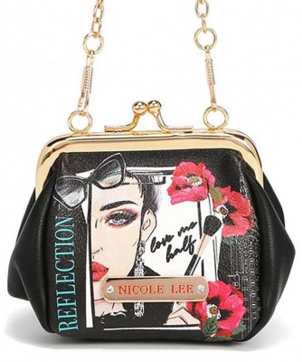 NICOLE LEE Kiss Lock Clutch Crossbody Bag PRT7408 LOVE ME HALF